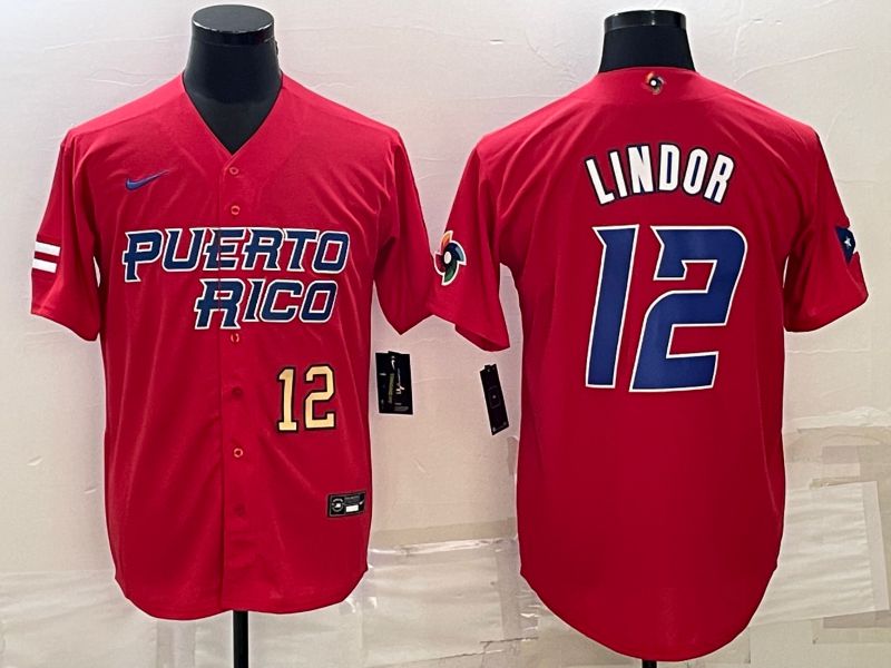 Men 2023 World Cub 12 Lindor Red Nike MLB Jersey4